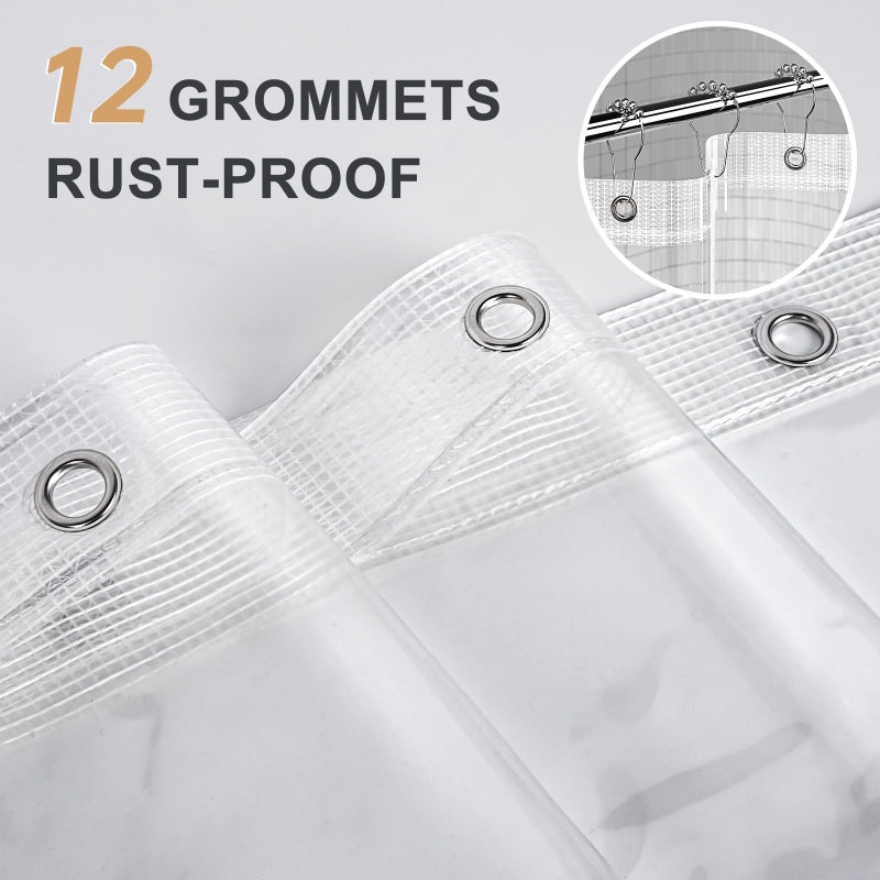 AmazerBath Heavy Duty Shower Curtain Liner 12 Gauge, 72 x 65 Inches Clear Shower Curtain Liner with 3 Clear Stones and 12 Grommet Holes, Weighted Plastic Shower Liner - Image 3